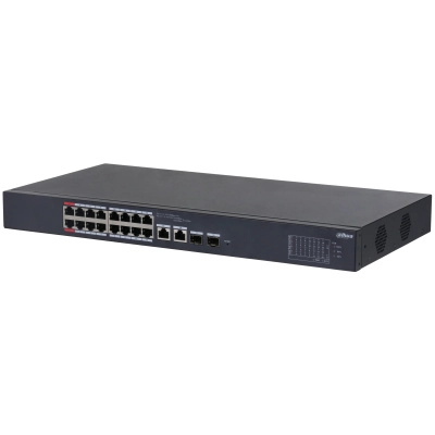 Dahua dh-cs4218-16et-135-v2 - switch poe de 18 puertos 16 puertos poe 10 & 100 2 puertos uplink g# + 2 puertos sfp 135 watts totales administrable en la nube por dolynk care poe hasta 250 metros metal switching 7.2 gbps