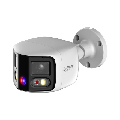 Dahua ipc-pfw3849s-a180-as-pv cámara ip bullet wizsense 2x4mp con visión de 180°, multivision, led ir 25m y luz cálida 20m. disuasión activa con micrófono dual y altavoz integrado, eptz, smd 4.0, poe, ip67, y ranura microsd. ideal para seguridad avanzada.