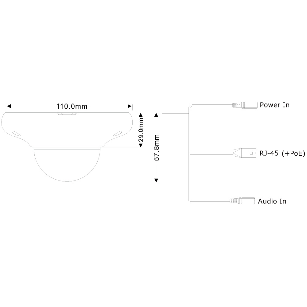 Camera-h.265 eye-sight series, mini dome, ir 10m, 2.8mm lens 4mp with poe.
