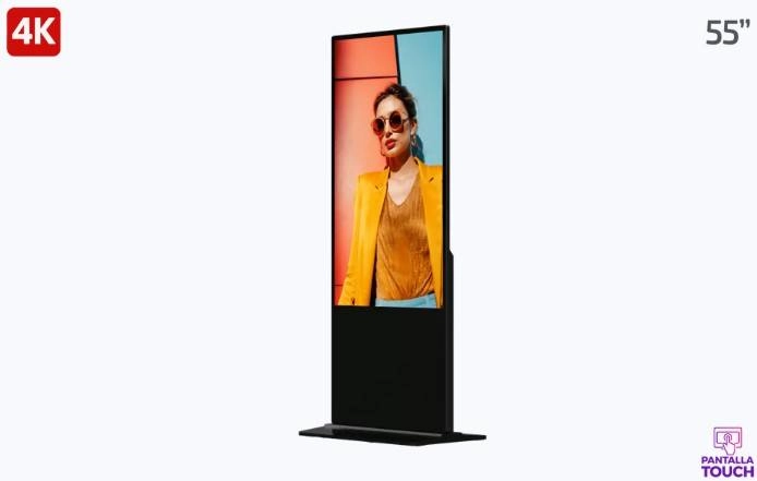 Pantalla táctil de 55 4k para publicidad digital  base para piso (tótem)  gestión de contenido y control centralizado