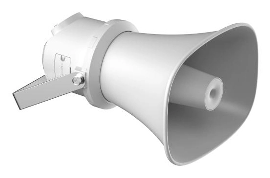 Bocina (altavoz ip ) | tipo trompeta | 7 watts | poe+ | exterior ip67 | metal | voceo en tiempo real | calendarización de audios | entrada de alarma