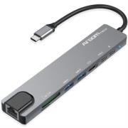 Hub argomtech one axess 8 en 1 hdmi/usb/rj45/tipo-c/ranura pd/lector de tarjetas