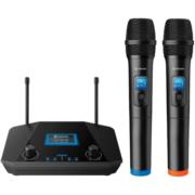 Sistema profesional steren con 2 micrófonos inalámbricos uhf alcance hasta 100m color negro