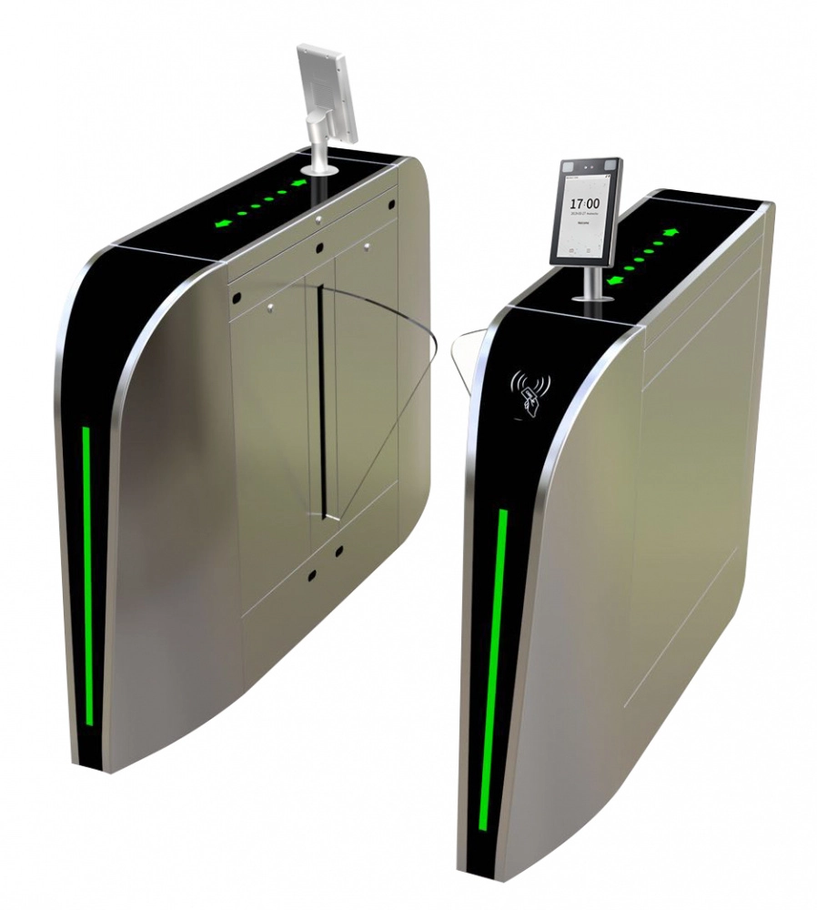 Zkteco fbl300 - barrera peatonal tipo flap bidirecc.  2 chasis acero sus304 aleta de acrílico 110v 35 personas x min carril 60 cm exterior protegido 2 millones de ciclos 5 pares de infrarrojos  no cuenta con lectores y panel