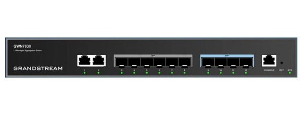Switch de agregación administrable capa 3, 2 puertos gigaeth, 6 puertos giga sfp y 4 puertos 10 giga sfp+, 1 puerto de consola, vlan y qos avanzado y administración con gwn.cloud, gwn-manager, snmp, cli o http