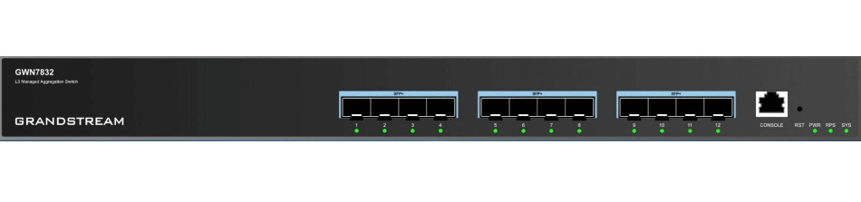 Switch de agregación administrable capa 3, 12 puertos 10 giga sfp+, 1 puerto de consola, vlan y qos avanzado y administración con gwn.cloud, gwn-manager, snmp, cli o http