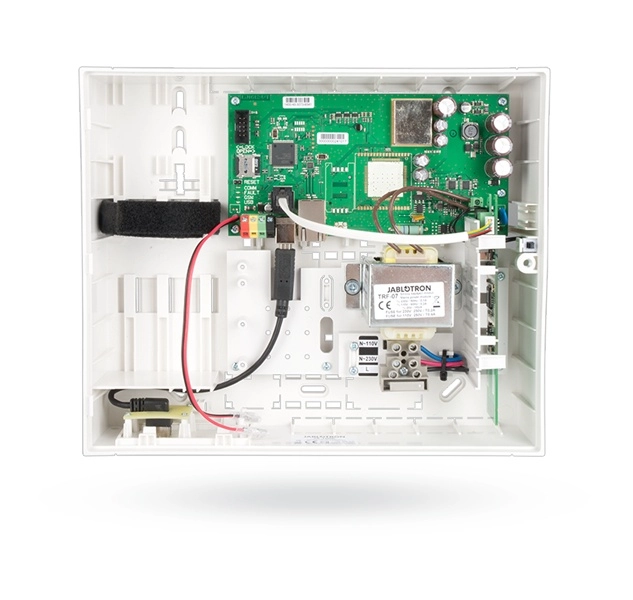 Panel de control con comunicador lan y modulo radio integrados, 32 dispositivos inalambricos o bus, hasta 4 particiones,  4 salidas pg programables, reportes sms y por voz desde el sistema hasta a 8 usuarios.