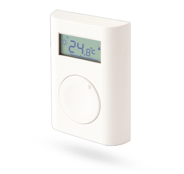 Termostato inalambrico interior, diseñado para medir y controlar la temperatura interior. el termostato amplia el campo de aplicacion del sistema jablotron 100+ en el ambito de la domotica con un simple control de zona.