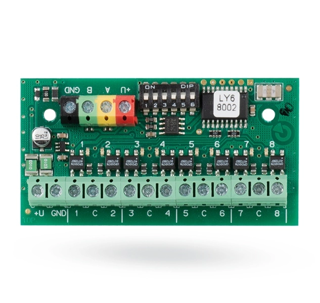 Modulo bus de salidas pg de señal - 8 salidas, el producto es un dispositivo del sistema jablotron 100+. proporciona ocho salidas totalmente separadas galvanicamente. puede utilizarse, por ejemplo, para el control optico de indicacion de elementos, comunicadores radio o reles de potencia.