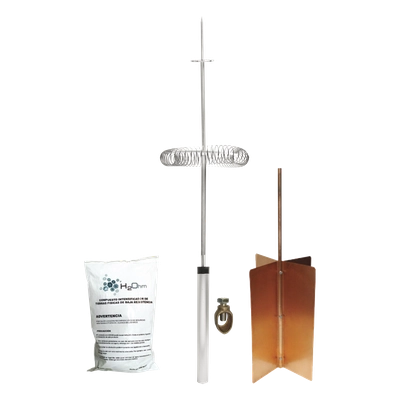 Kit de protección contra rayos  ángulo de protección 72°  mástil 1.2 m (3.9 ft)  electrodo rehilete  mejorador de suelo 11 kg  instalación en poste o torre