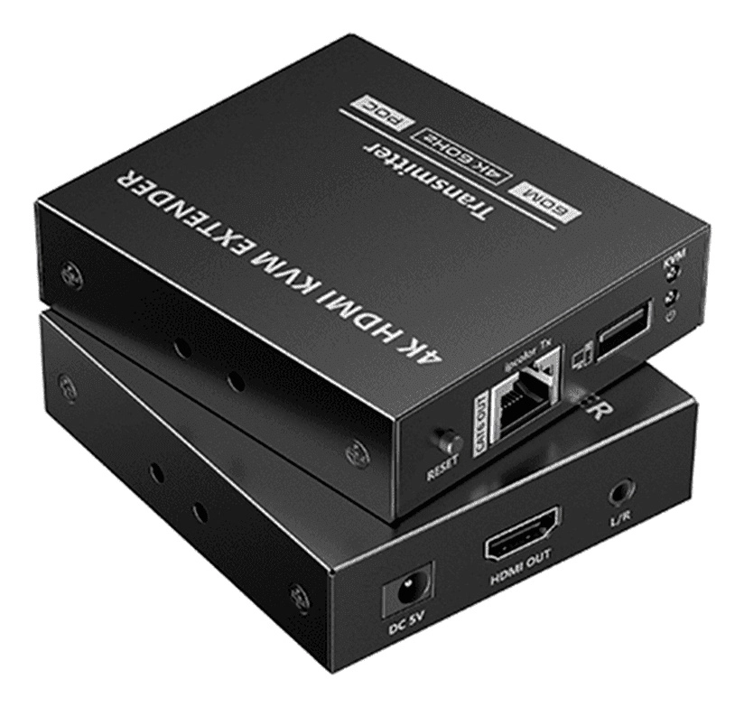Saxxon lkv565kvm-p - kit extensor hdmi de 2 puertos hasta 70 metros con cable cat6 6a 7 resolucion 4k @ 60hz poc transmisor ir plug and play soporta hdr cero latencia solo se energiza el transmisor