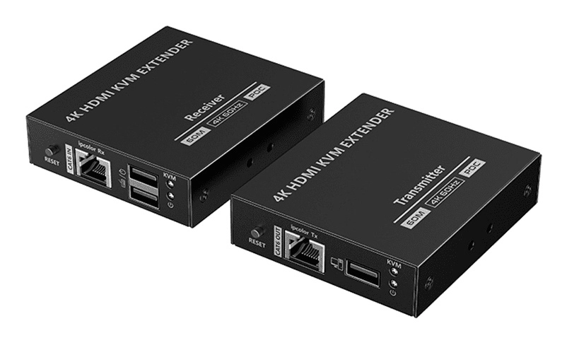 Saxxon lkv565kvm-p - kit extensor hdmi de 2 puertos hasta 70 metros con cable cat6 6a 7 resolucion 4k @ 60hz poc transmisor ir plug and play soporta hdr cero latencia solo se energiza el transmisor