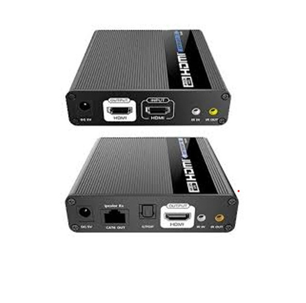 Saxxon lkv676e- kit extensor de video hdmi resolucion 4k 60 hz hasta 70 metros con cat 6 6a 7 cero latencia loop hdmi soporta hdr arc transmision ir