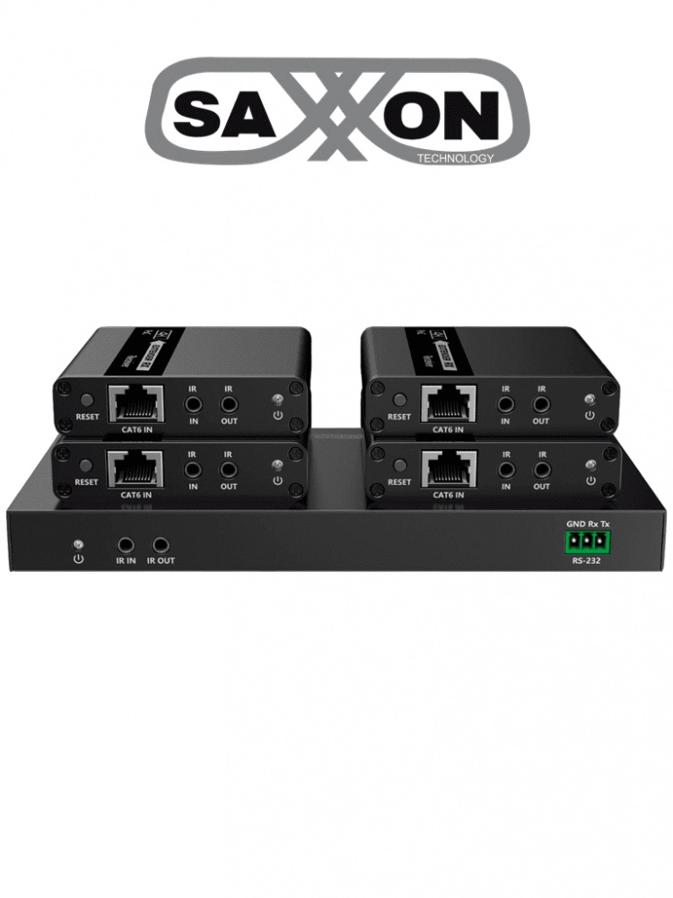 Saxxon lkv724p- kit extensor hdmi de 4 puertos resolucion 4k@30hz hasta 40 metros con resolución 4k y 70m a 1080p cat 6 6a 7 loop hdmi transmisor ir plug and play