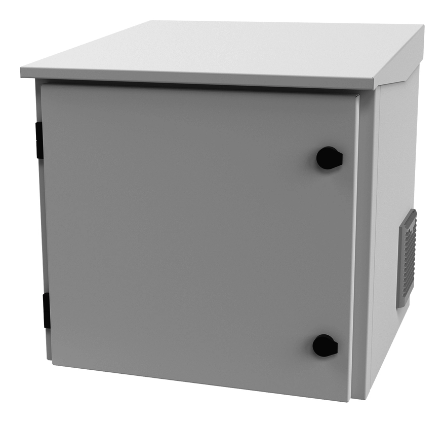Gabinete de exterior con rack de 19 de 9ur con ventiladores y termostato - se envía el gabinete armado, montaje a poste o torre se vende por separado.