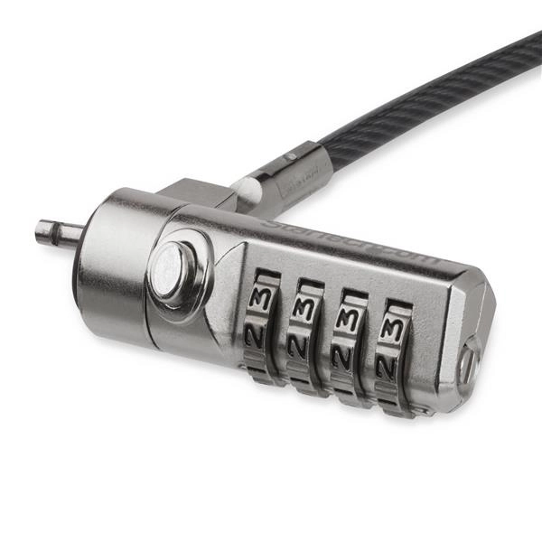 Startech.com cable de 2m con candado para laptop con combinación de 4 dígitos para dispositivos con k-slot - de acero revestido en vinilo - 2m cable - reiniciable - 4-dígitos - cerradura de combinación - plata, negro - aleación de cinc, acero recubierto en vinyl - para portátil, base de conexión, monitor, proyector