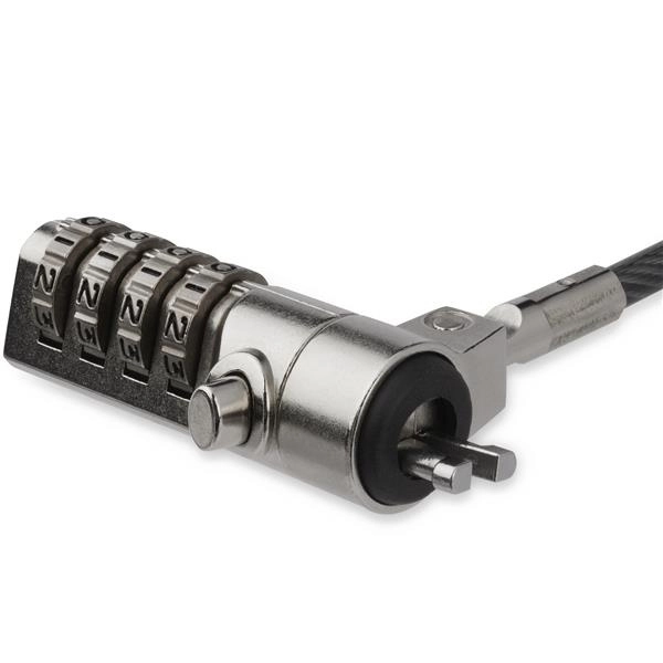 Startech.com cable de 2m con candado para laptop con combinación de 4 dígitos para dispositivos con k-slot - de acero revestido en vinilo - 2m cable - reiniciable - 4-dígitos - cerradura de combinación - plata, negro - aleación de cinc, acero recubierto en vinyl - para portátil, base de conexión, monitor, proyector