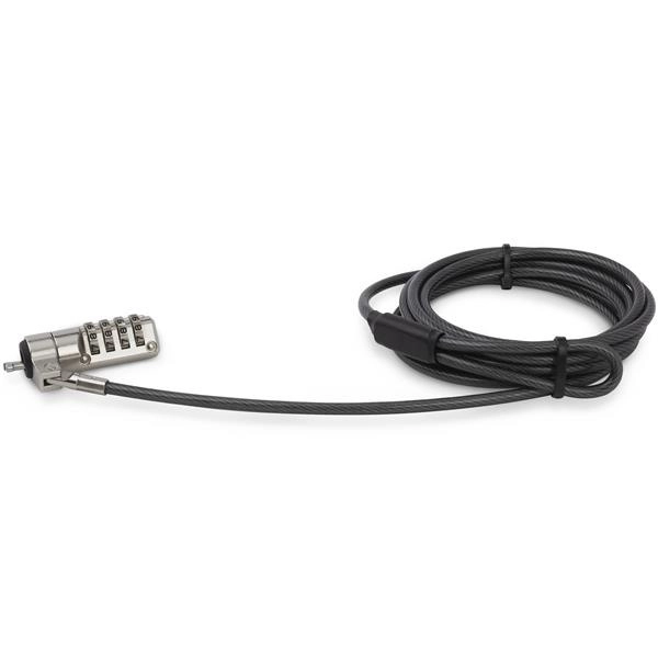 Startech.com cable de 2m con candado para laptop con combinación de 4 dígitos para dispositivos con k-slot - de acero revestido en vinilo - 2m cable - reiniciable - 4-dígitos - cerradura de combinación - plata, negro - aleación de cinc, acero recubierto en vinyl - para portátil, base de conexión, monitor, proyector