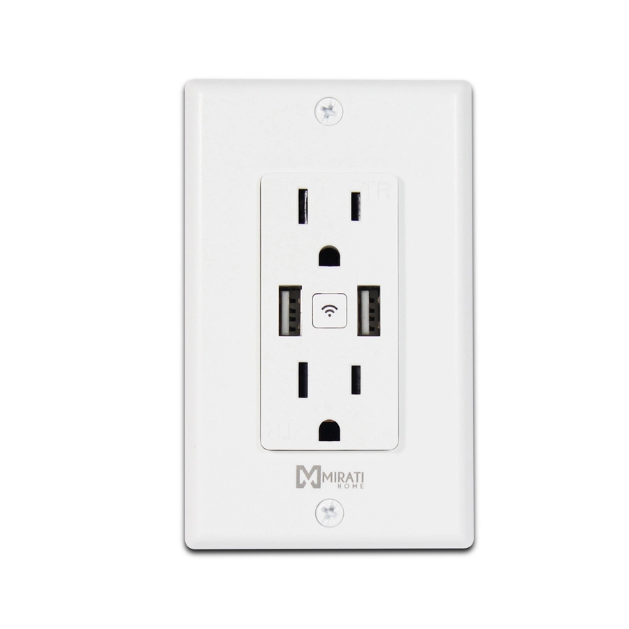Contacto inteligente de pared // mirati // wifi 2.4ghz // 2 usb // 2 contactos compatible con android e ios // funciona con alexa y asistente de google