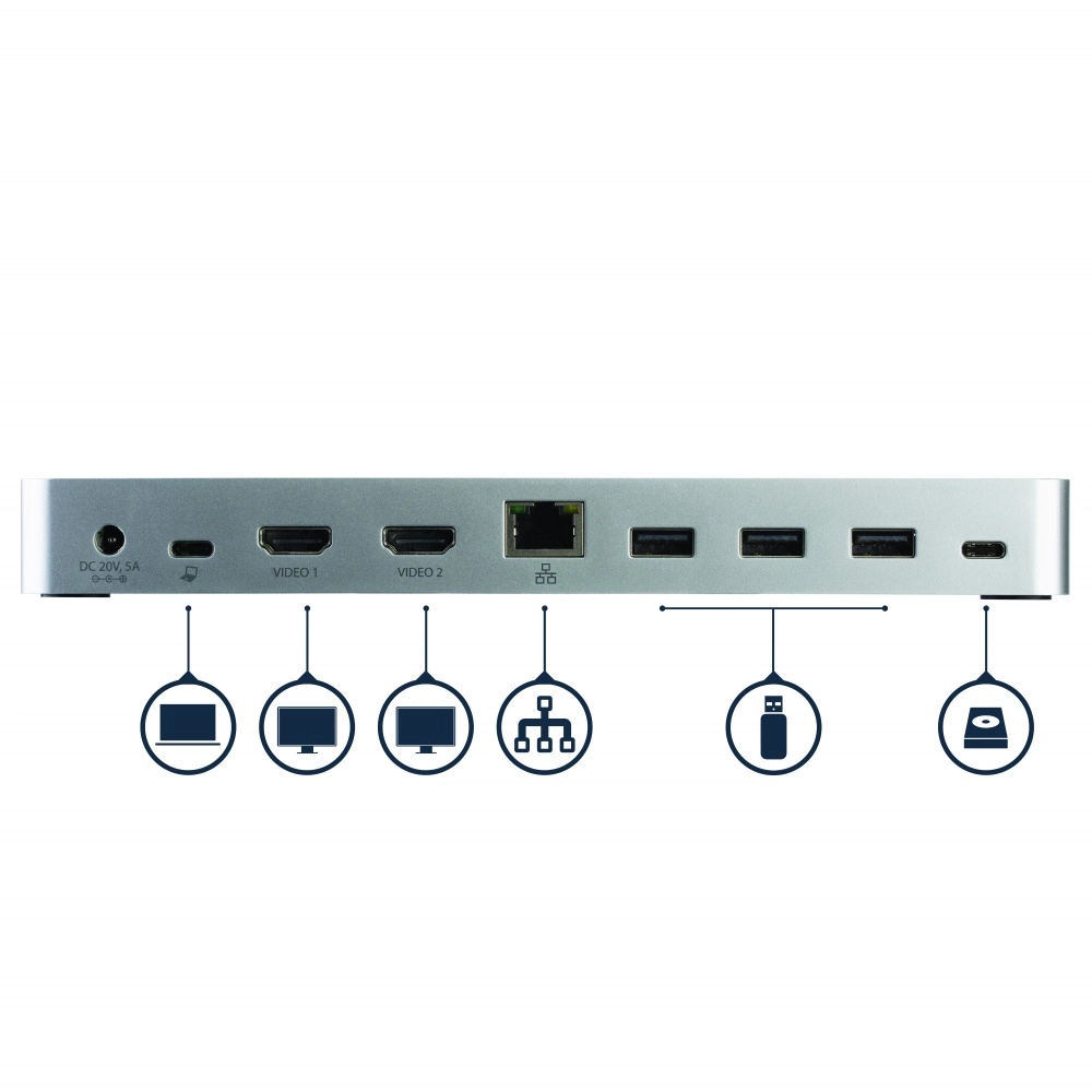 Startech.com docking station usb c de dos monitores con pd de 60 w para laptops windows - dock usb tipo c a hdmi o dvi usb 3.1 gen 1 - 2 pantallas compatibles - 4k - 1920 x 1200, 4096 x 2160, 3840 x 2160 - 4 x puertos usb - 4 x usb 3.0 - usb tipo-a - usb tipo-c - red (rj-45) - hdmi - displayport - línea salida de audio - micrófono - thunderbolt - cableado - gigabit ethernet - windows 7, windows 8, windows 8.1, windows 10, windows 11