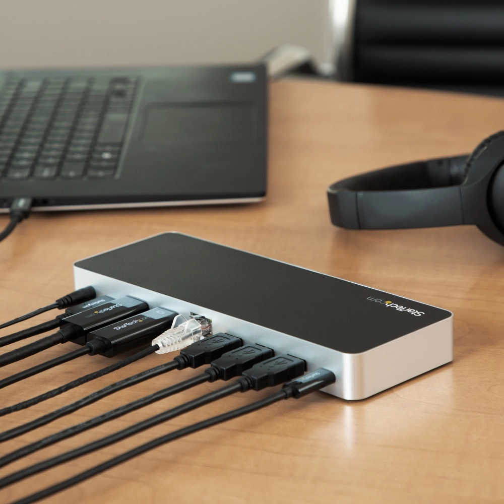 Startech.com docking station usb c de dos monitores con pd de 60 w para laptops windows - dock usb tipo c a hdmi o dvi usb 3.1 gen 1 - 2 pantallas compatibles - 4k - 1920 x 1200, 4096 x 2160, 3840 x 2160 - 4 x puertos usb - 4 x usb 3.0 - usb tipo-a - usb tipo-c - red (rj-45) - hdmi - displayport - línea salida de audio - micrófono - thunderbolt - cableado - gigabit ethernet - windows 7, windows 8, windows 8.1, windows 10, windows 11