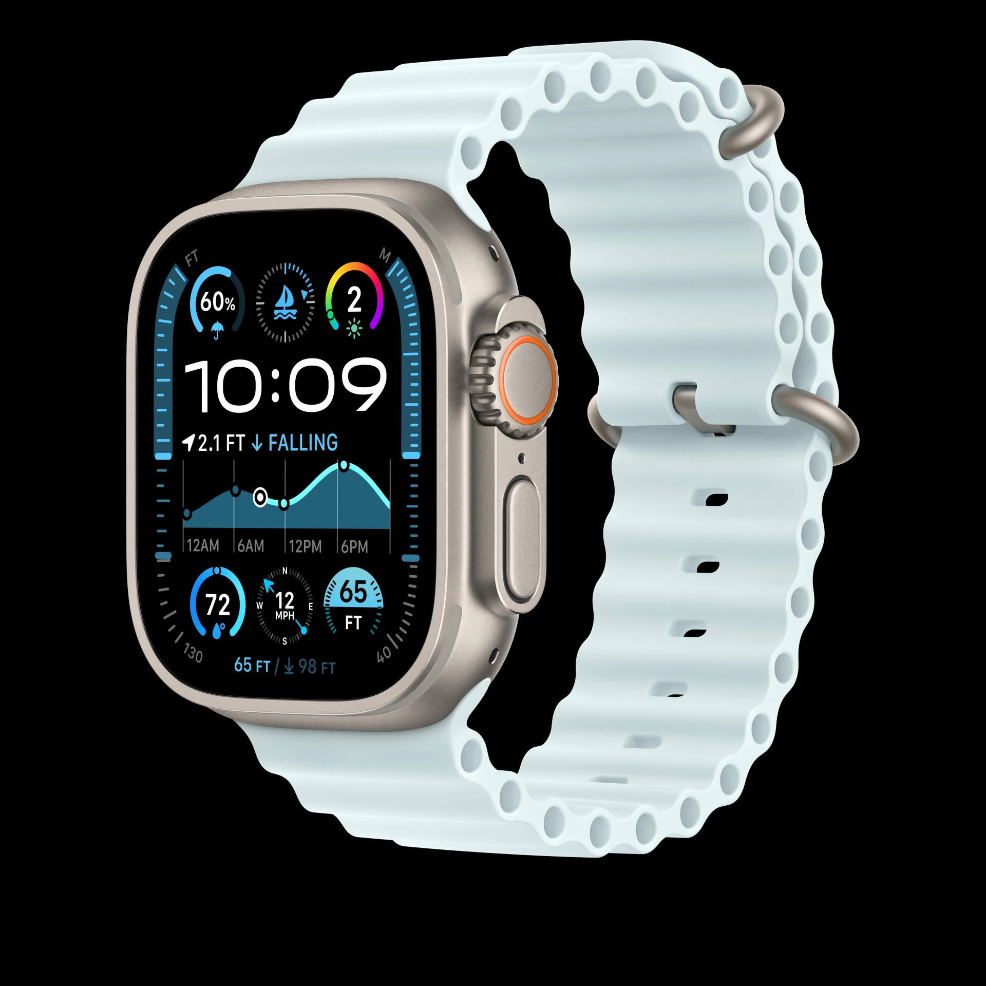 49mm ice blue ocean band - natural titanium finish