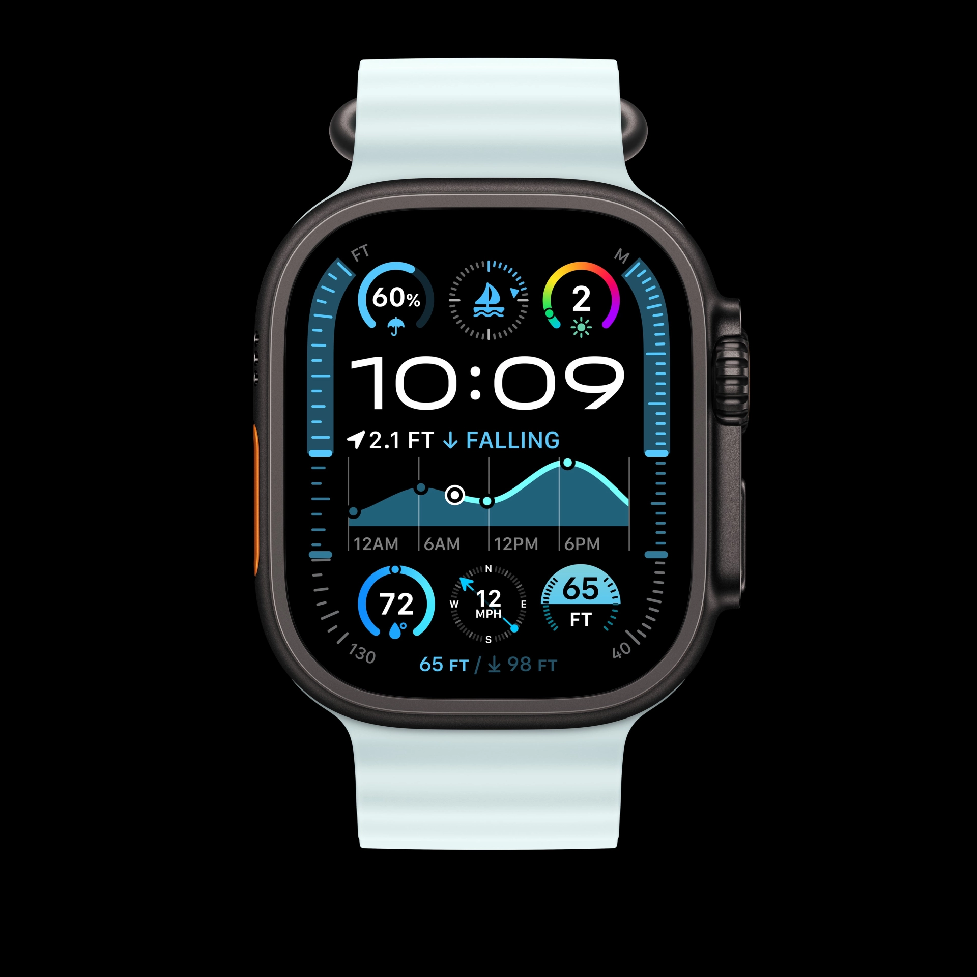 49mm ice blue ocean band extension - black titanium finish
