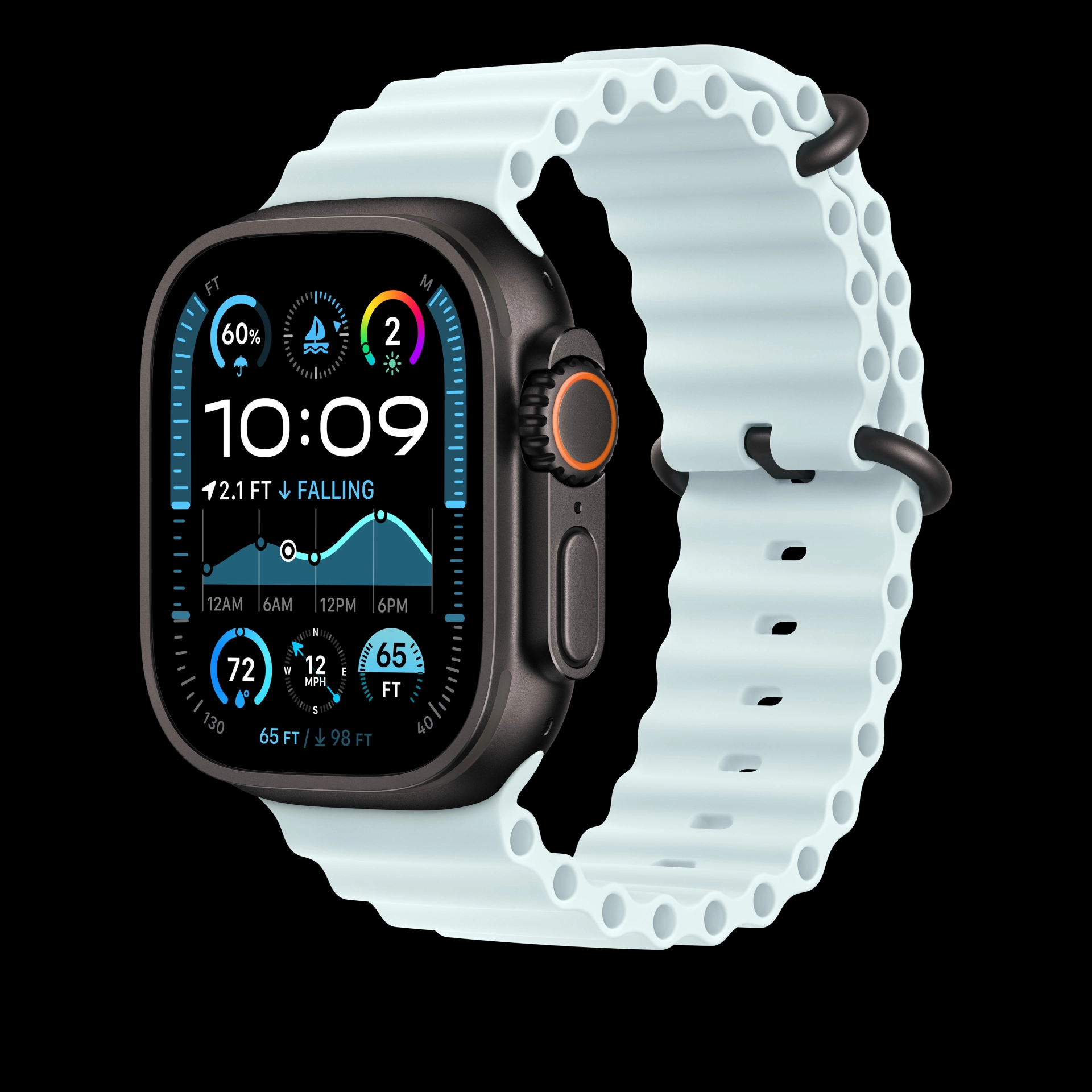 49mm ice blue ocean band extension - black titanium finish
