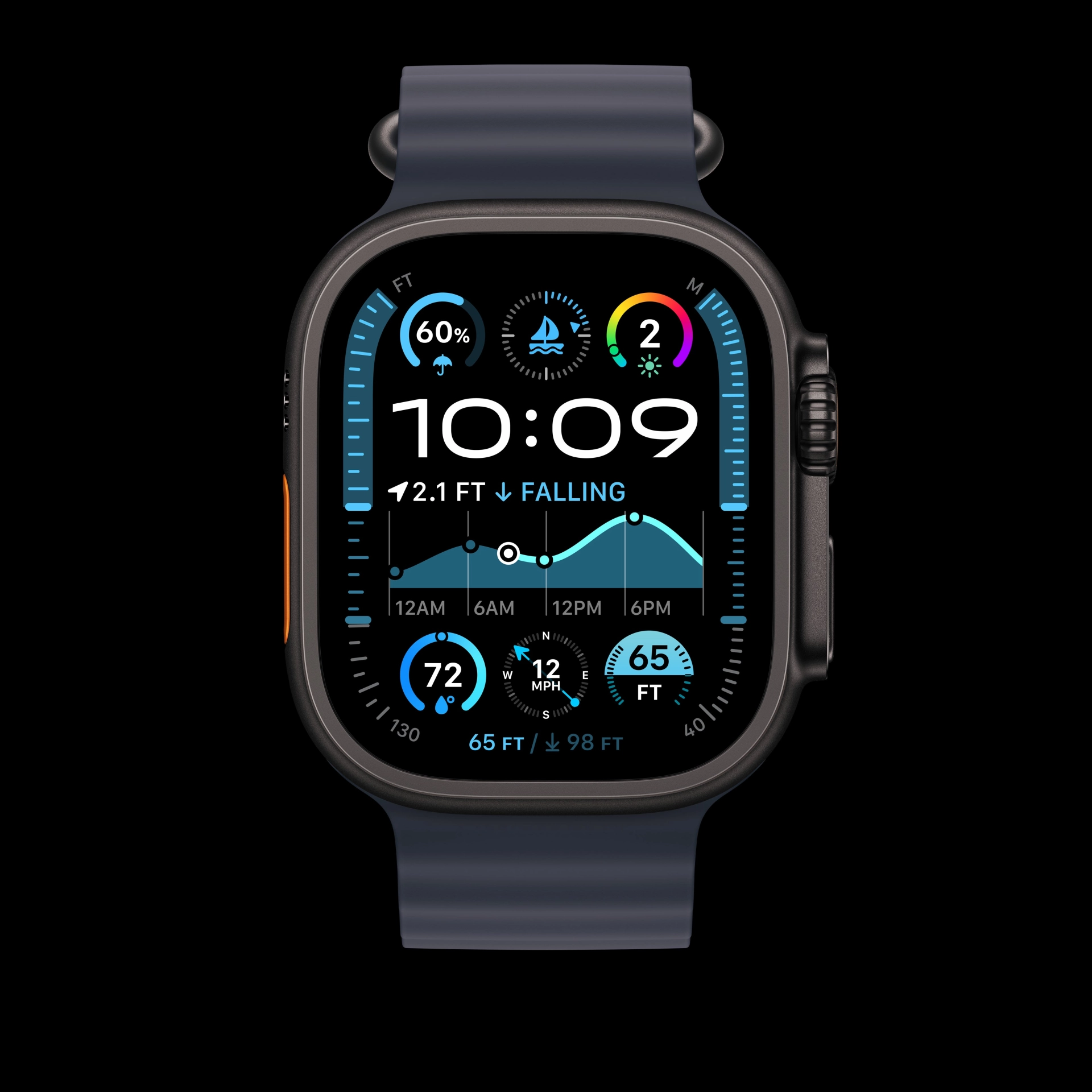 49mm navy ocean band - black titanium finish