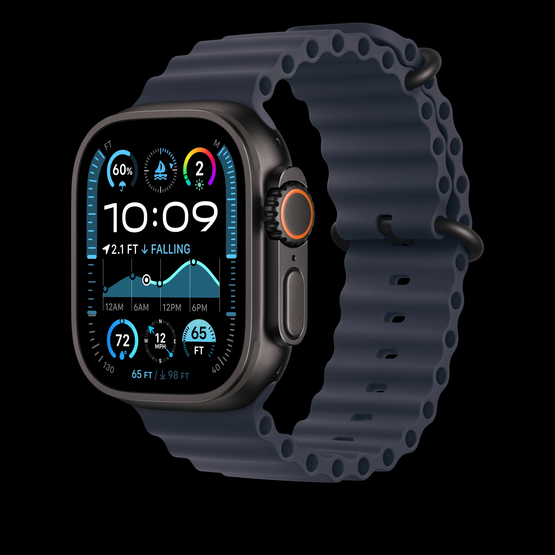 49mm navy ocean band - black titanium finish