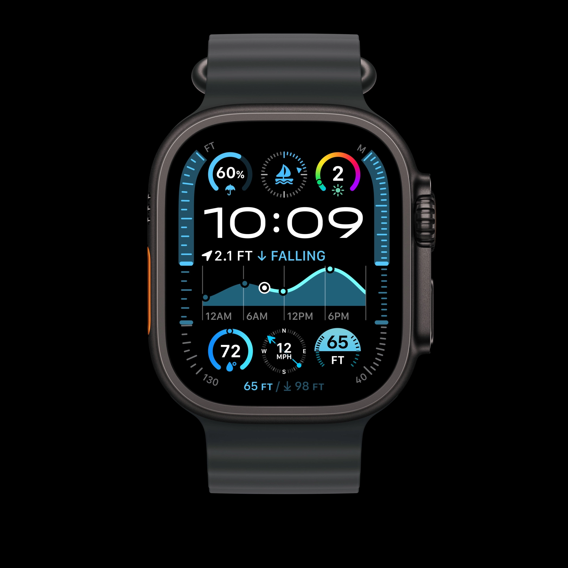 49mm black ocean band - black titanium finish