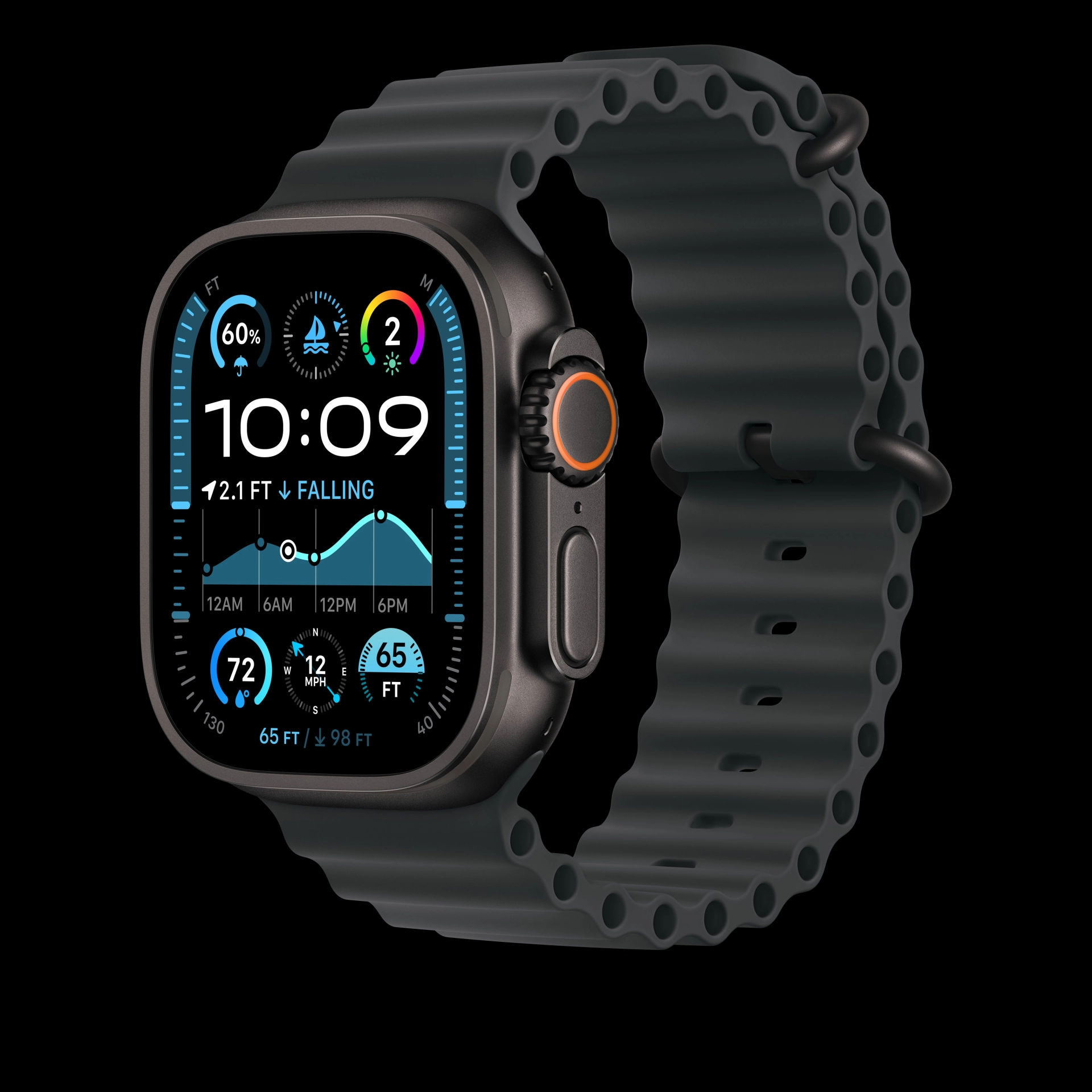49mm black ocean band - black titanium finish