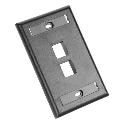 Placa de pared vertical  2 puertos keystone  diseño plano  69.8 x 114.3 mm (2.75 x 4.5 pulg.)  etiquetas integradas  color negro