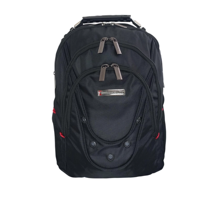 Mochila swissmobility beverin 17 3 cierres asa de acero reforzada piso de espuma múltiples bolsos internos color negro
