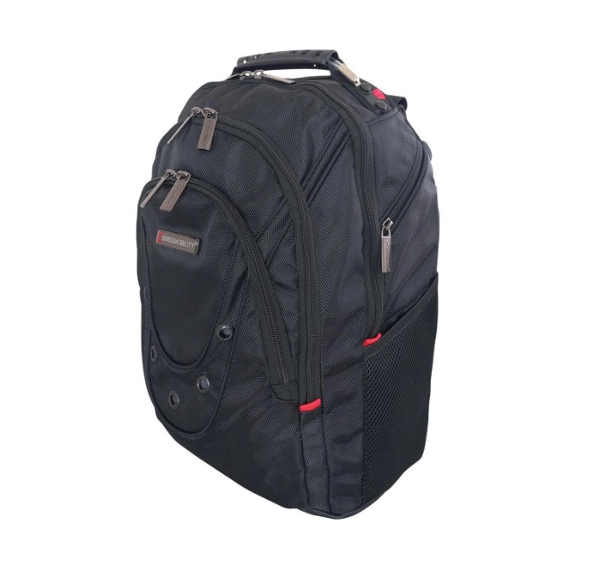 Mochila swissmobility beverin 17 3 cierres asa de acero reforzada piso de espuma múltiples bolsos internos color negro