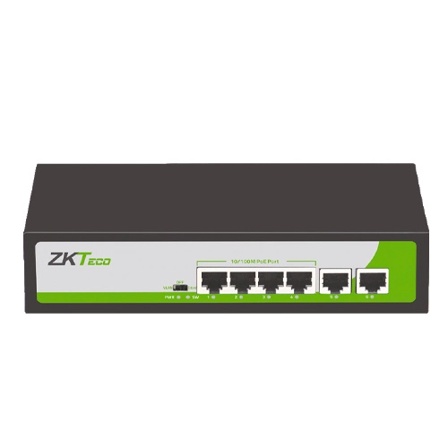Zkteco pe04255c -switch de 4 puertos fast ethernet poe af - at   2 puertos rj45 10100  soporta hasta 250 mts sobre utp cat 6  protección contra descargas   no administrable