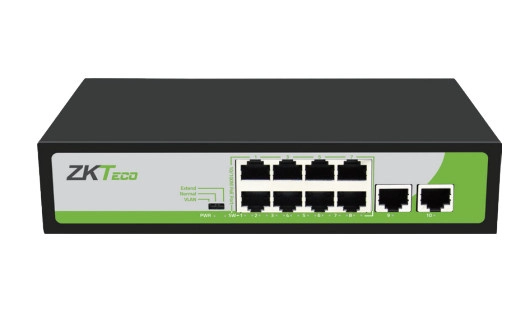 Zkteco pe082120c- switch de 8 puertos fast ethernet poe af - at  2 puertos rj45 10100m  poe+ hasta 30w por puerto  soporta hasta 250 mts sobre utp cat 6  autoadaptación mdi - mdix  protección contra descargas