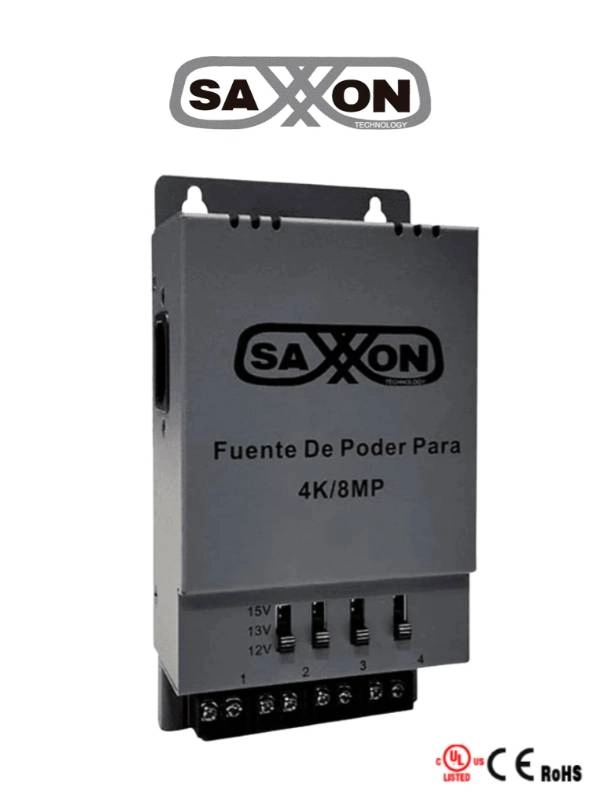 Saxxon energia psu1205a-4k - fuente de poder regulable metálica 4 canales voltaje de ajuste 12v 13v o 15v cc salida de hasta 5 amp en los 4 canales