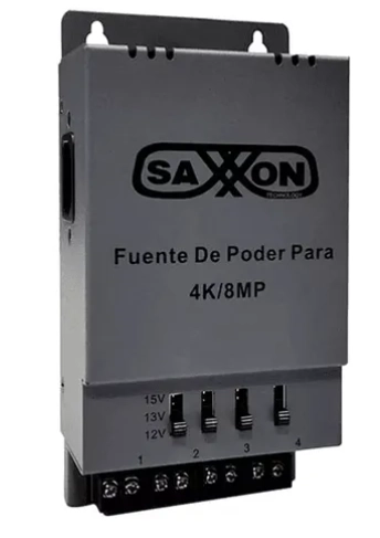 Saxxon energia psu1205a - fuente de poder regulable metálica conexión de hasta 4 canales voltaje de ajuste 12v 13v o 15v cc salida de hasta 5 amp en los 4 canales instalación en pared