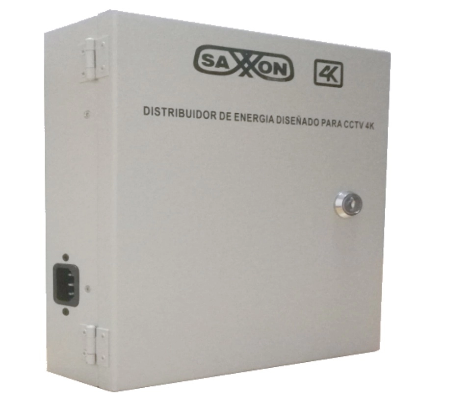 Saxxon psu1213d8h- fuente de poder profesional de 11 a 15 vcd 13 amperes para 8 camaras hasta 4k 1.6 amperes por canal  protección contra sobrecargas filtro de ruido por canal uso rudo