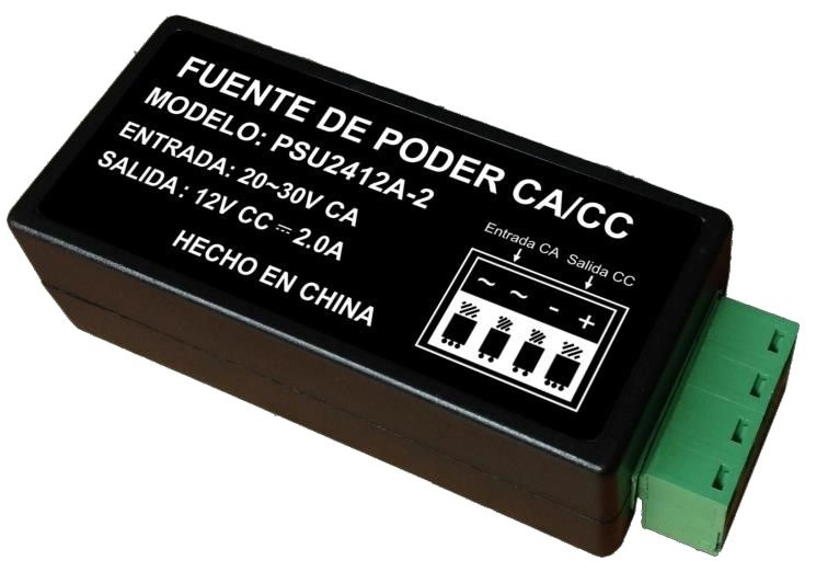 Saxxon psu2412a2 - fuente de poder  convertidor de energia corriente alterna a corriente directa voltaje de entrada 20v ca a 30v ca voltaje de salida 12v cd  2 ampere  recomendable para alimentacion de camaras cctv a larga distancia