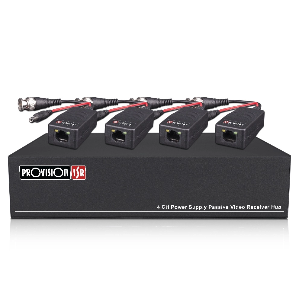 4-ch hd video & power over ethernet. 110-220vac input. transmits 36vdc power to 12vdc at camera