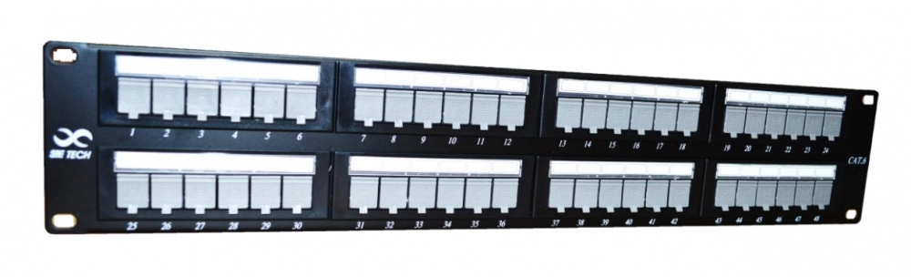 Sbe tech ppc648p - panel de parcheo categoría 6 con 48 puertos, cumple con los estándares ansitia 568-c.2 e iso 11801 2a edición, y es producto certificable