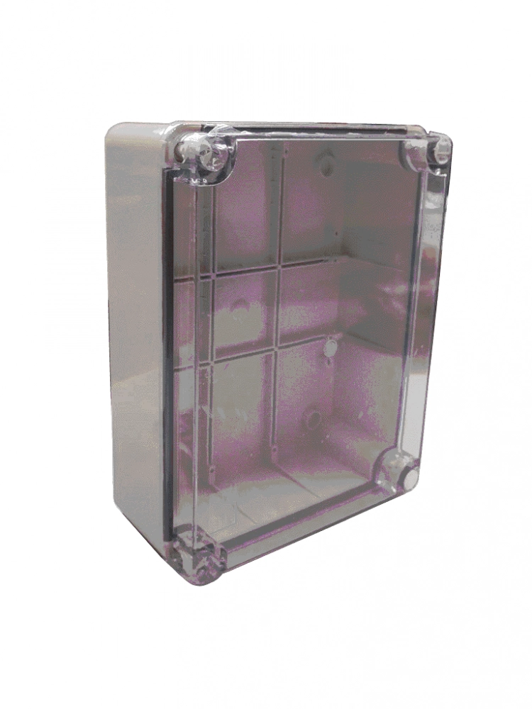 Sbe tech sbe-tr24019090 - gabinete plástico para exteriores, cubierta transparente, 24x19x9 cm, termoplástico auto extinguible, ip67, alta resistencia al impacto, color gris