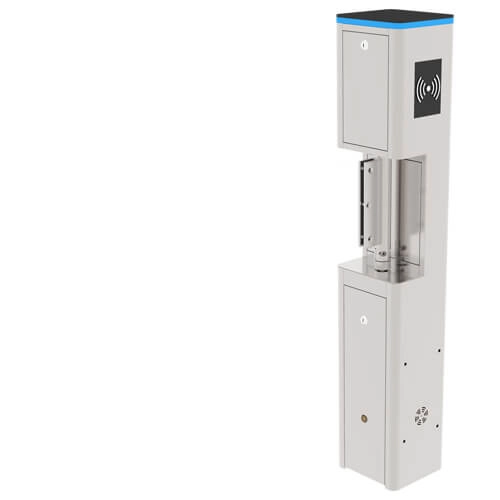 Zkteco sbt2000s - puerta de cortesía bidireccional de alto flujo carril de 90 cm 110v acero inoxidable aleta de vidrio templado fácil integración con controles de acceso facial, palma, qr, proximidad y botones no cuenta con lectores y panel