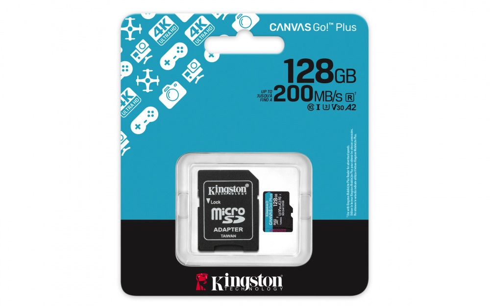 Memoria micro-sd kingston technology canvas go plus 128gb, 200 mbs, clase 10