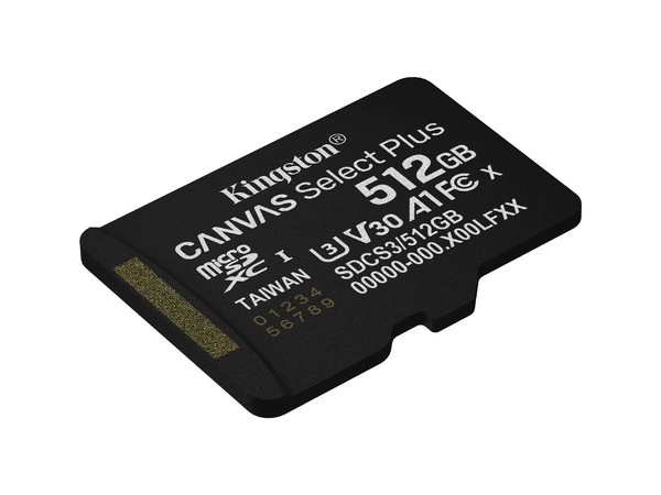 Memoria flash micro sd kingston sdxc canvas select plus 512gb 150mb/s uhs-i u3 v30 c/adaptador (sdcs3/512gb)