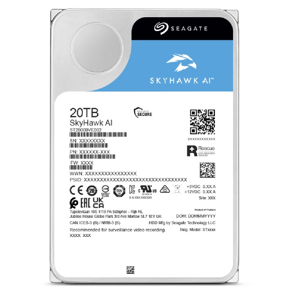 Disco duro interno seagate 20tb 3.5 512m skyhawk ai (st20000ve003)
