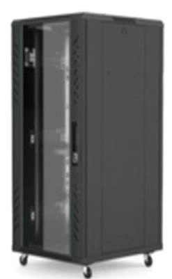Saxxon sxr22u6622s - gabinete de piso color negro  22ur  puerta de vidrio templado  alto 109 cm  ancho 60 cm  profundidad 60 cm  incluye base con 2 ventiladores 220v