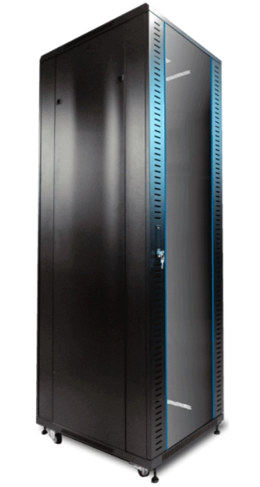 Saxxon sxr42u6642s - gabinete de piso color negro  42ur  puerta de vidrio templado  alto 198 cm  ancho 60 cm  profundidad 60 cm  incluye base con 2 ventiladores 110v
